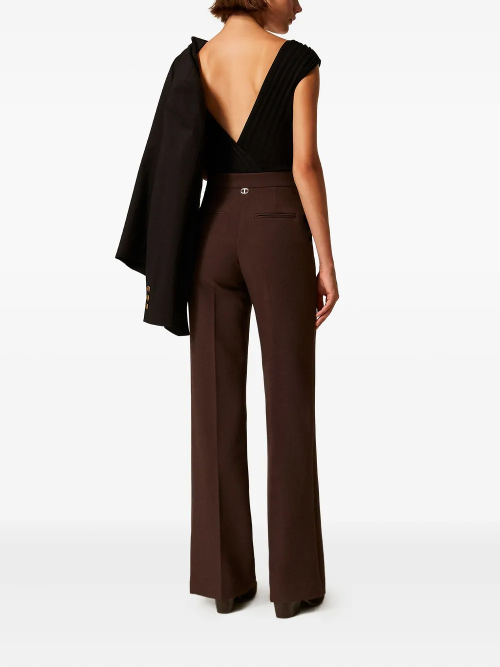 Twinset High-waisted Flared Trousers In Brown