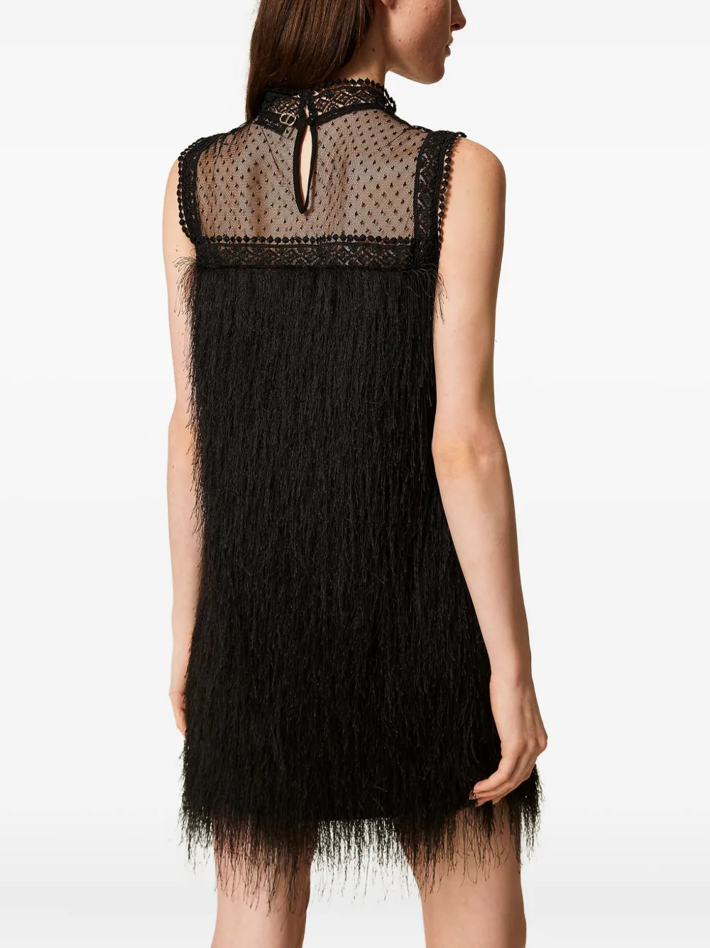 Twinset Lace-detail Sleeveless Mini Dress In Black