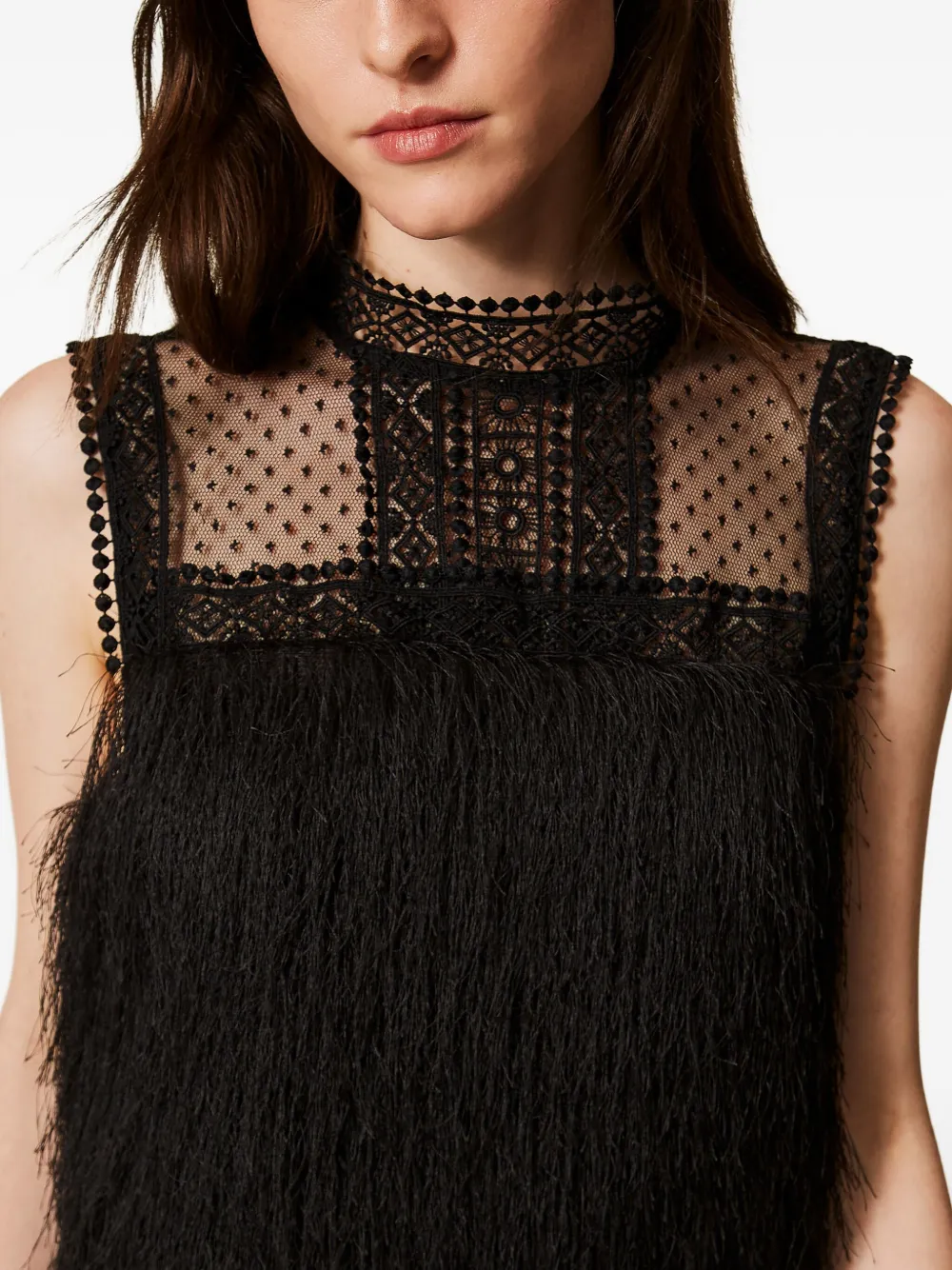 Twinset Lace-detail Sleeveless Mini Dress In Black
