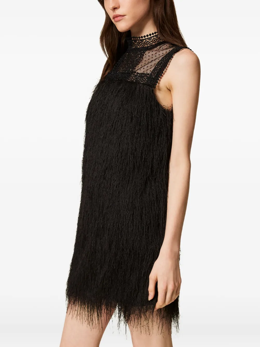 Twinset Lace-detail Sleeveless Mini Dress In Black