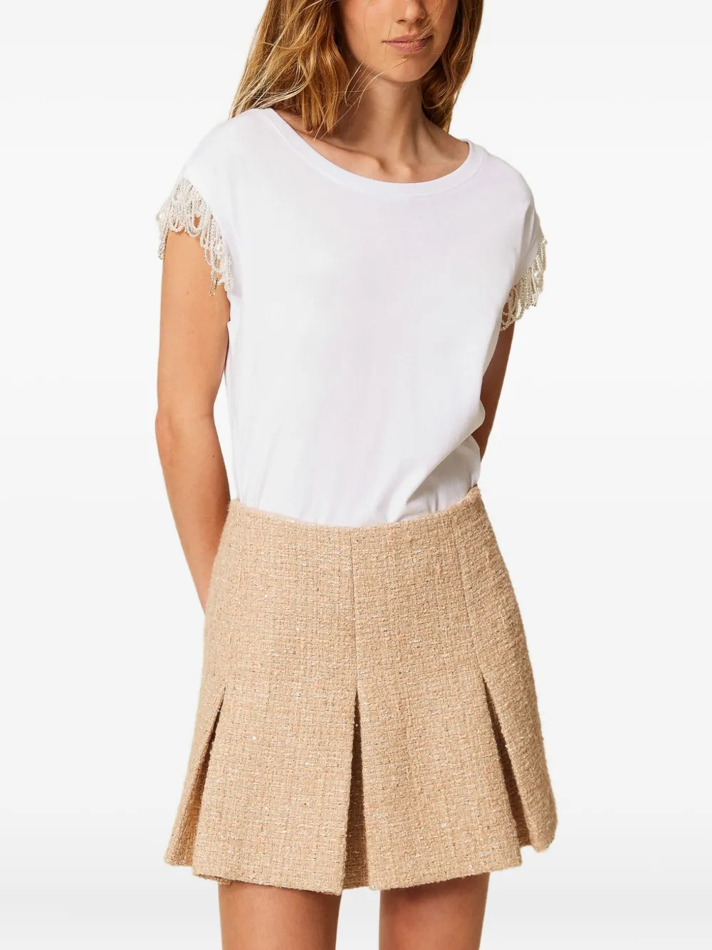 TWINSET Katoenen T-shirt met kralenmouwen Wit