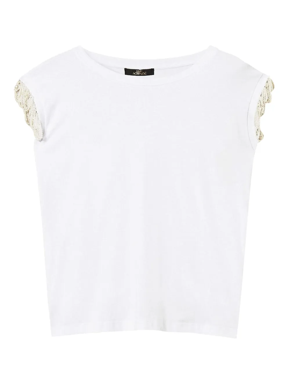 TWINSET Katoenen T-shirt met kralenmouwen Wit