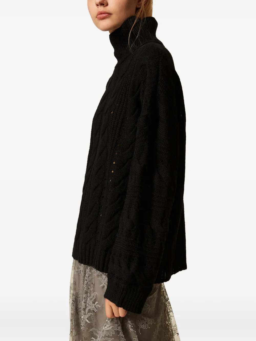 Twinset Cable Knit Sweater In Black