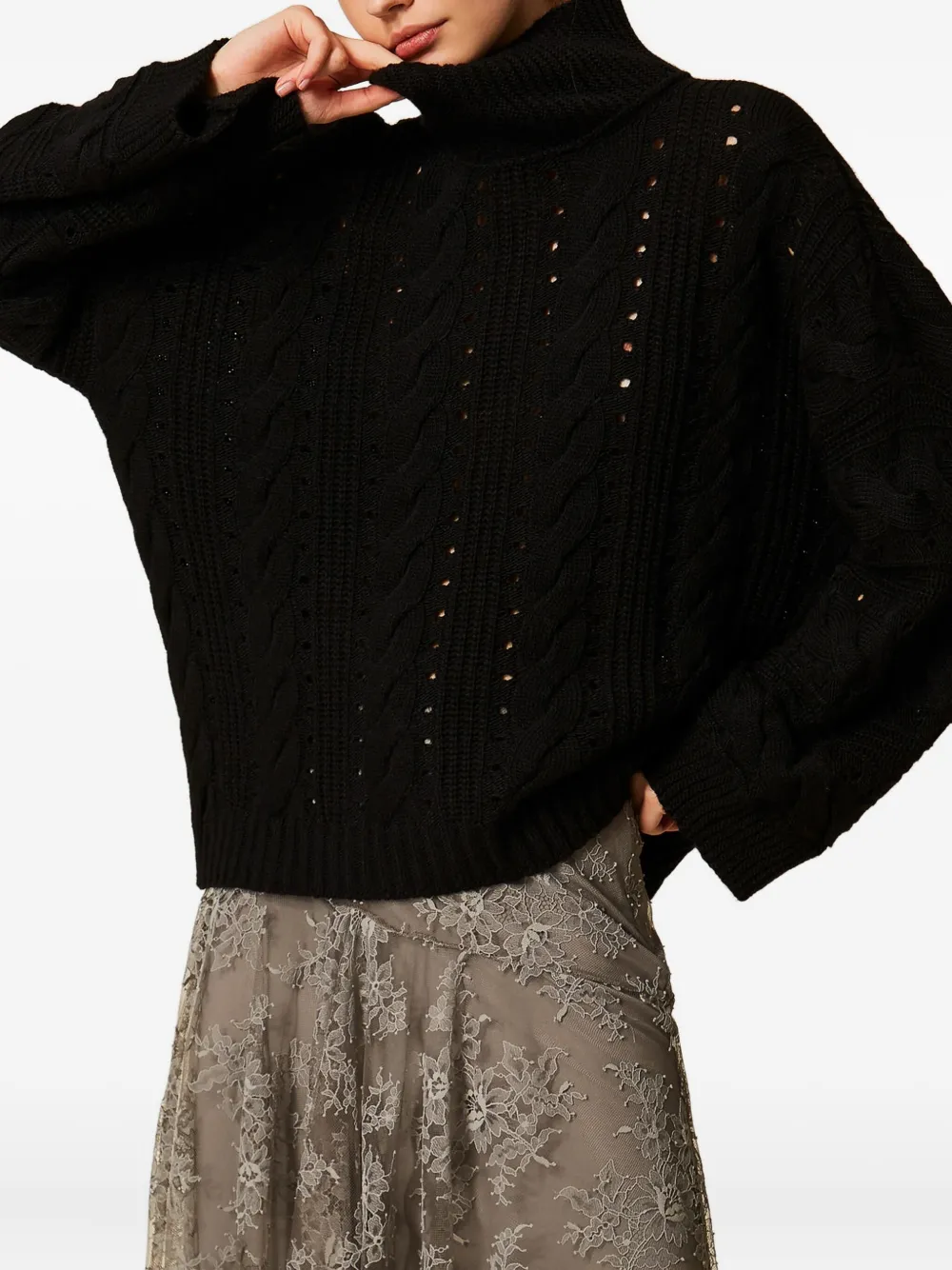 Twinset Cable Knit Sweater In Black