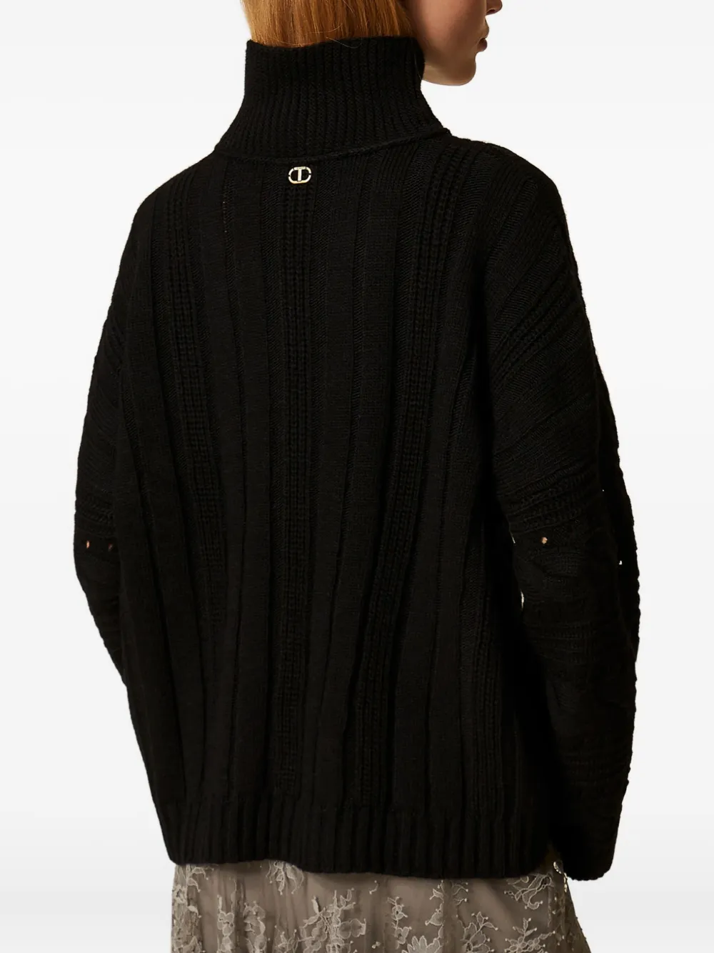 Twinset Cable Knit Sweater In Black