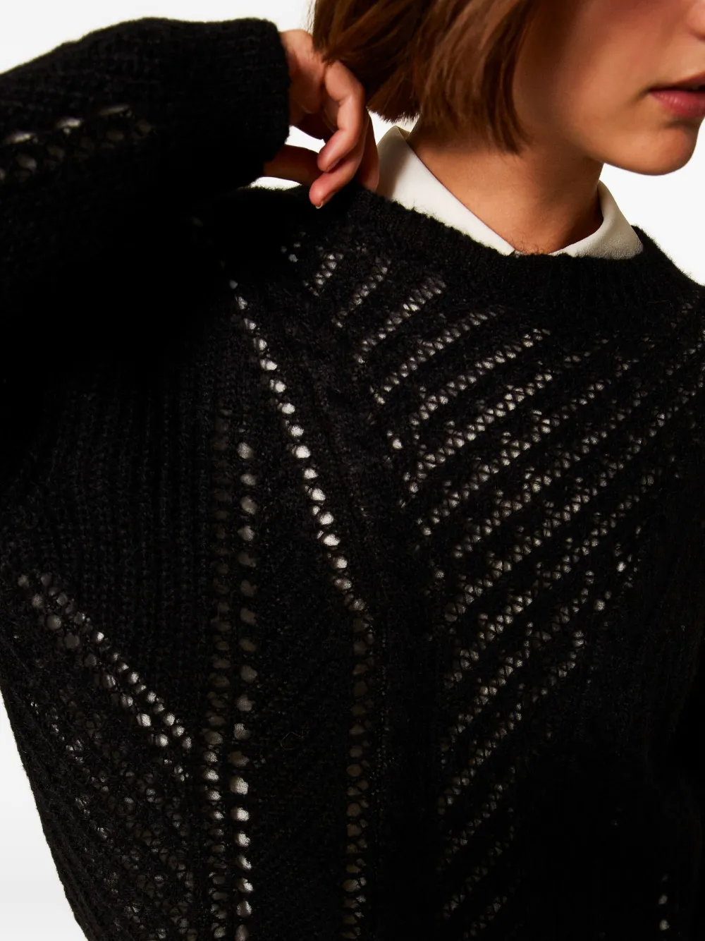 Twinset Openwork Wool-blend Sweater In Black