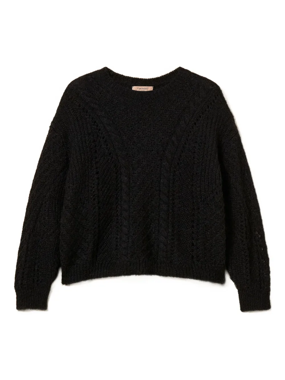Twinset Openwork Wool-blend Sweater In Black