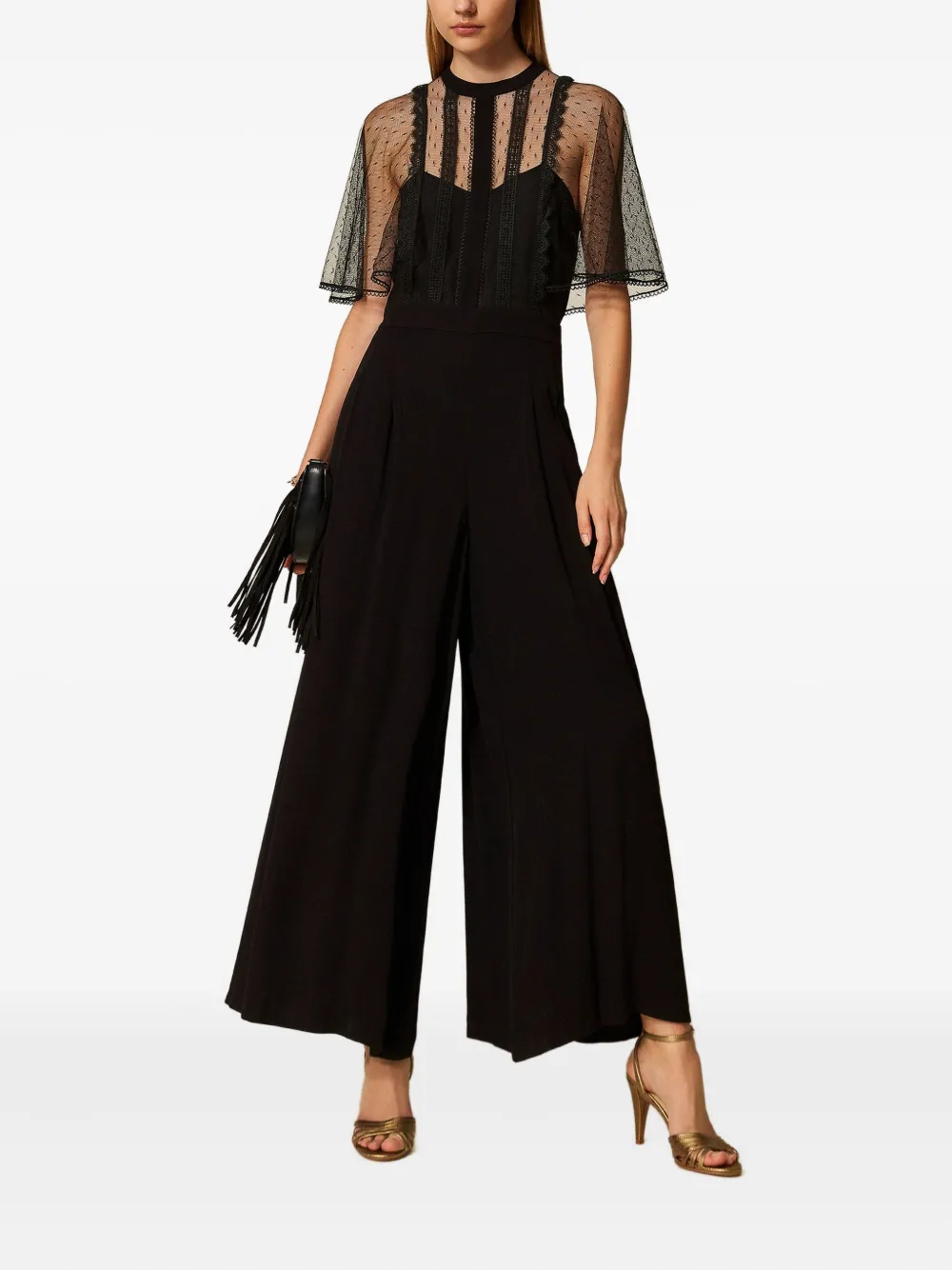 TWINSET tulle wide-leg jumpuit - Zwart