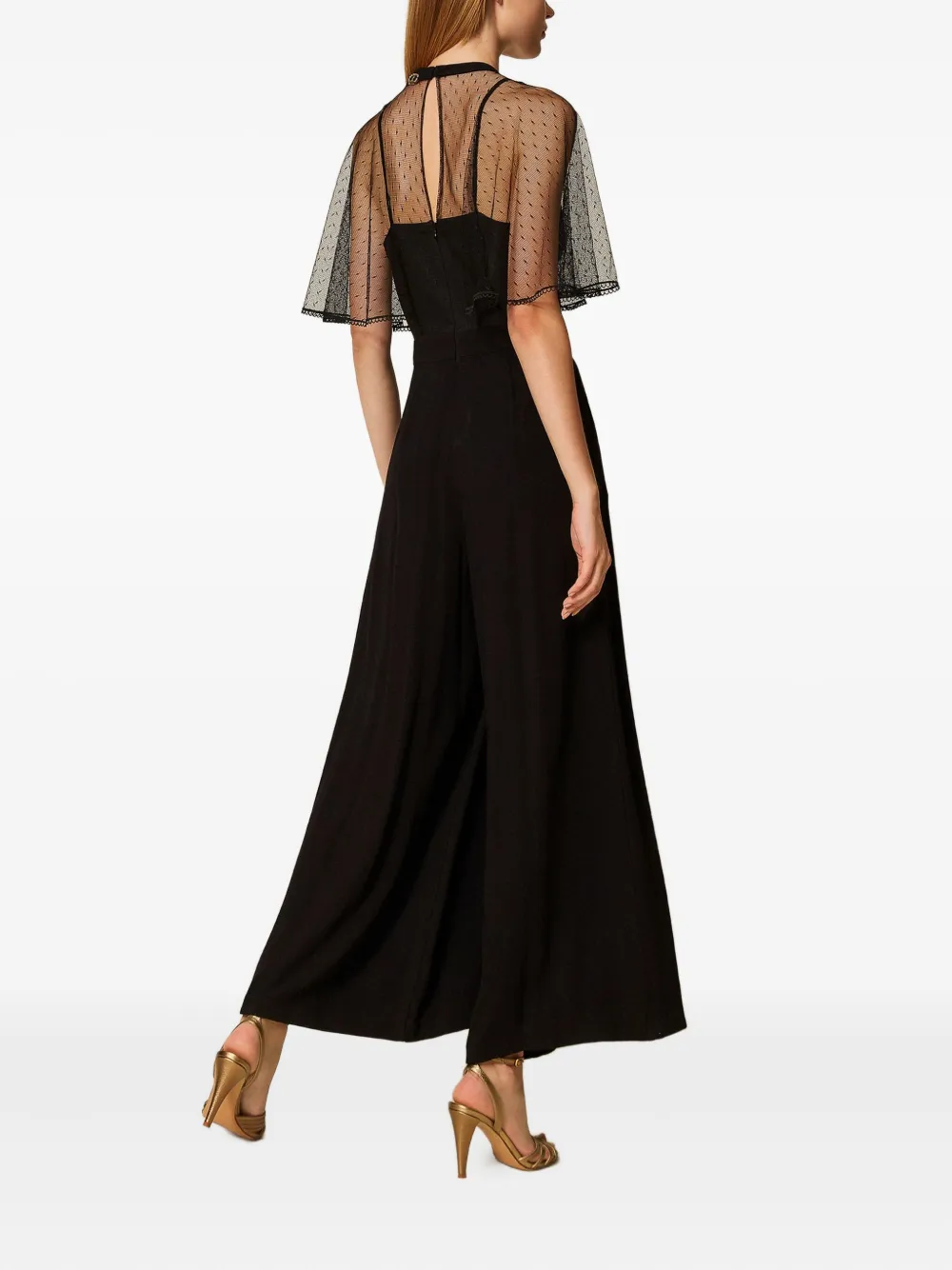 TWINSET Tulen jumpsuit met wijde pijpen Zwart
