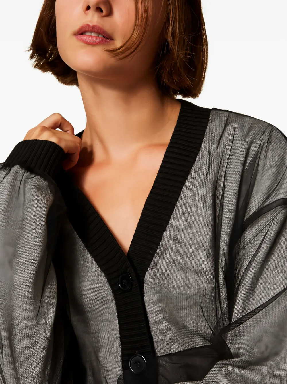Twinset Tulle-paneled Cardigan In Gray