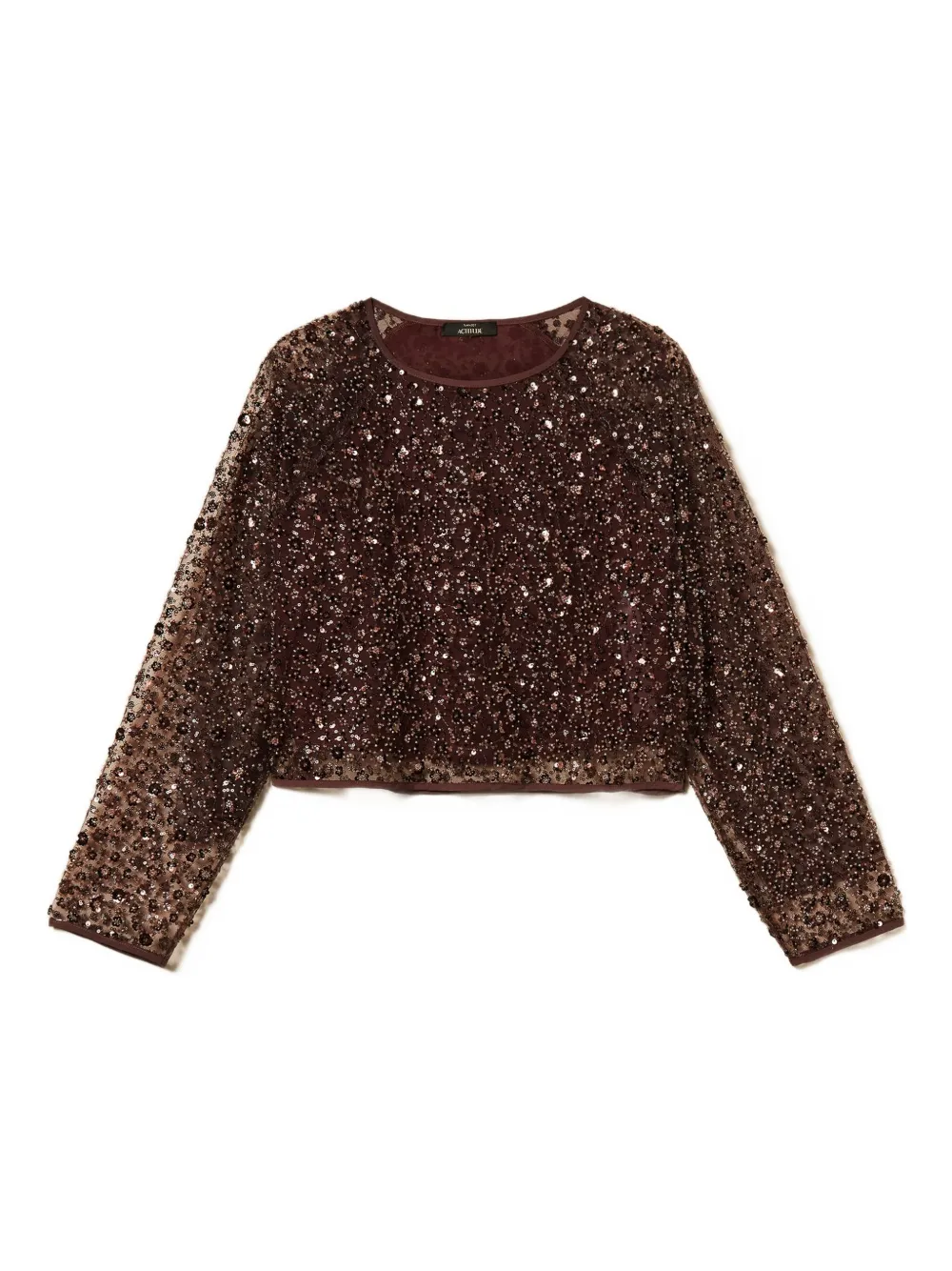 TWINSET sequin-embellished tulle blouse | Brown | Image 1