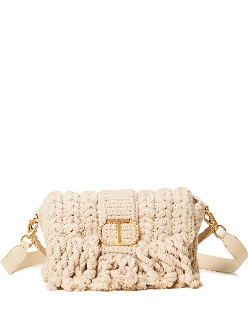 Twinset Braided Logo-plaque Satchel In Neutral