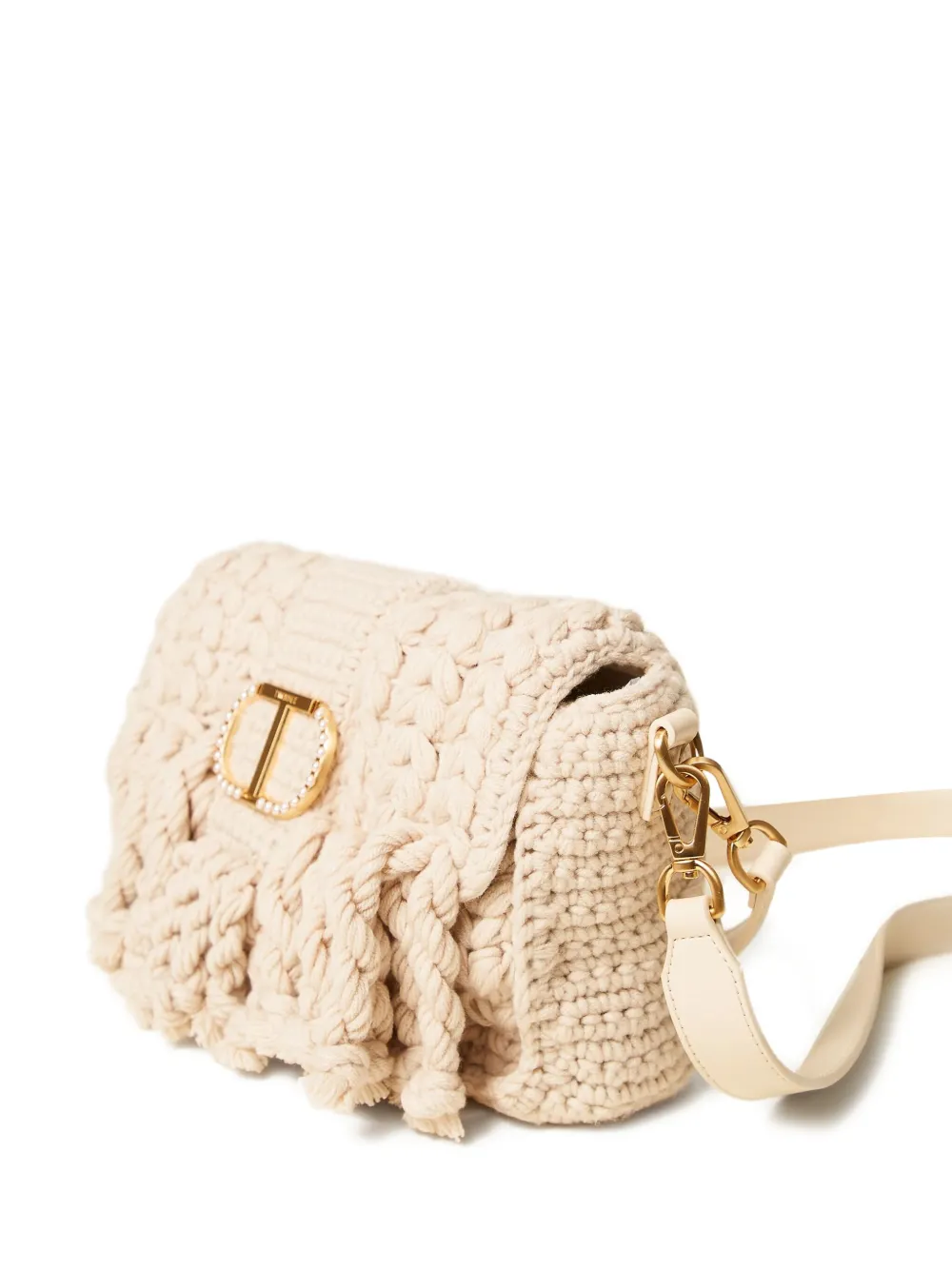 Twinset Braided Logo-plaque Satchel In Neutral