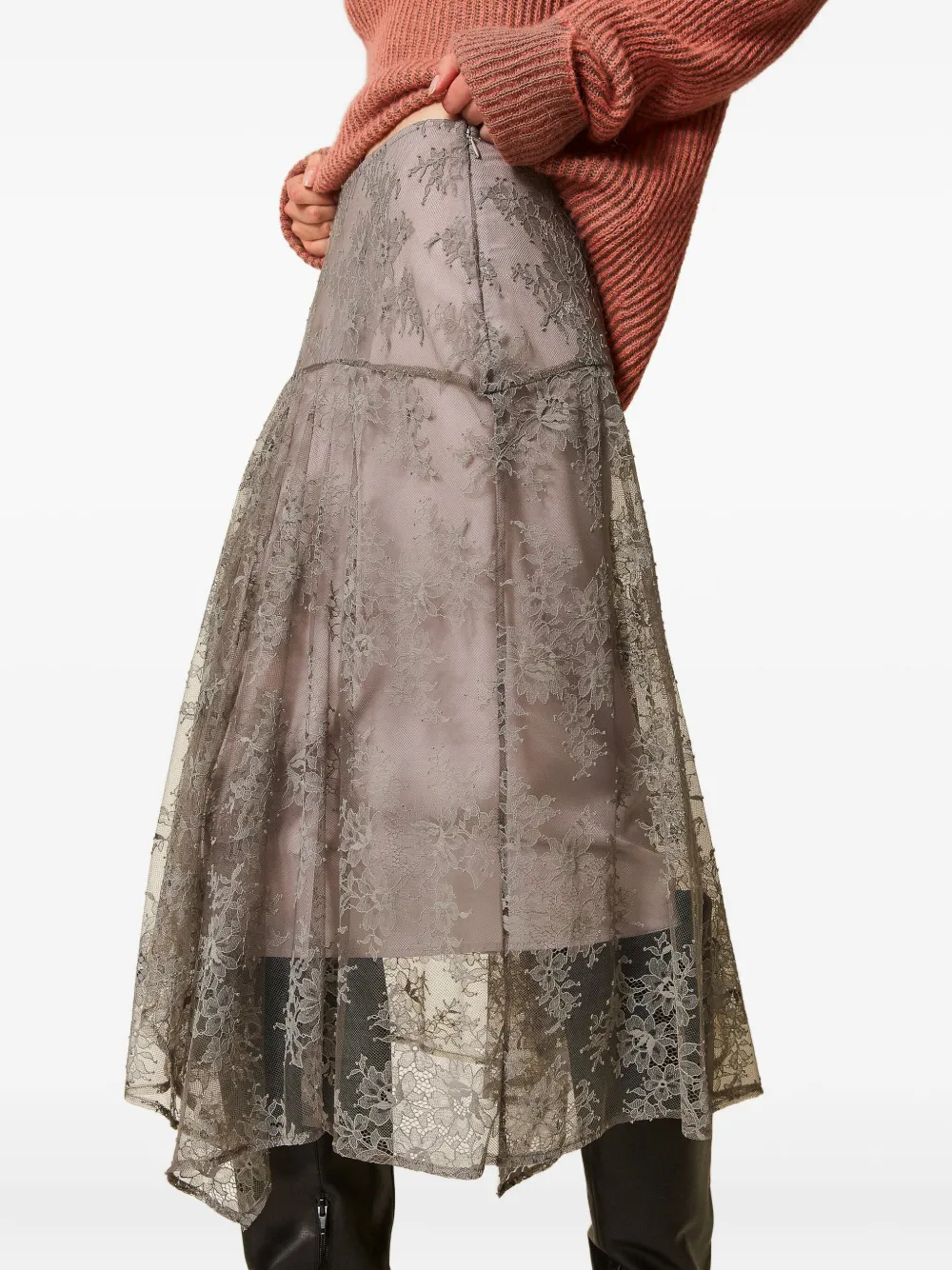 TWINSET Asymmetrische kanten midi-rok Grijs