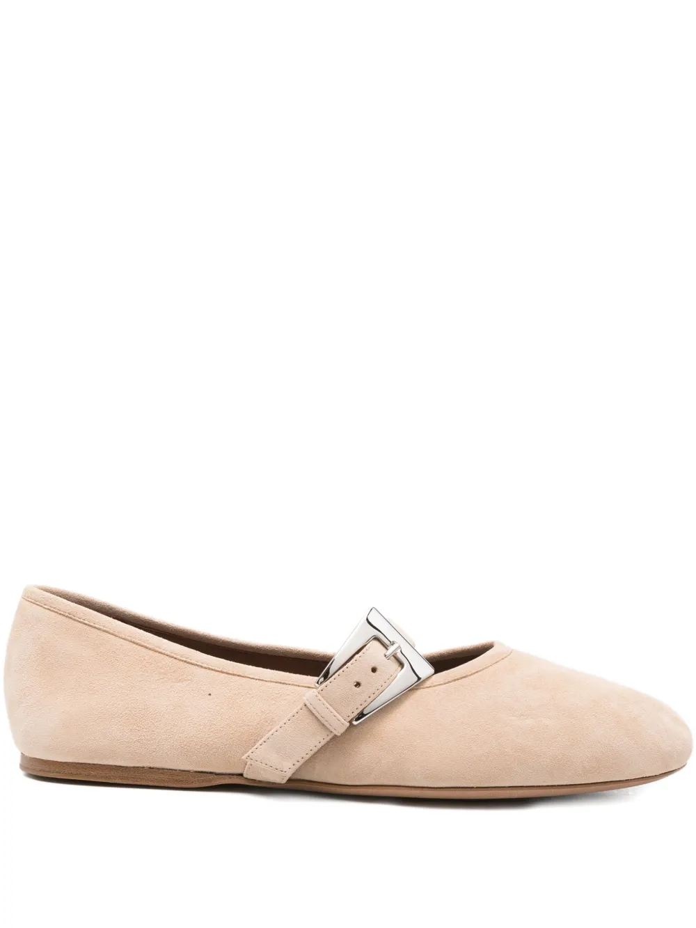Paris Texas Buckle-strap Suede Flats In Neutral