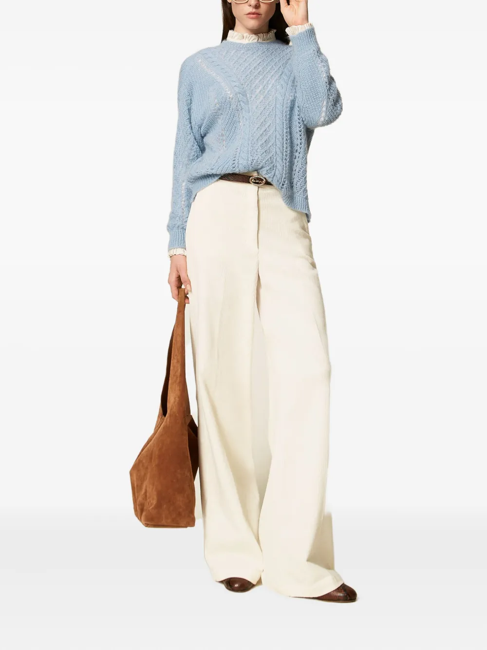 Twinset Cable-knit Open-work Sweater In Blue