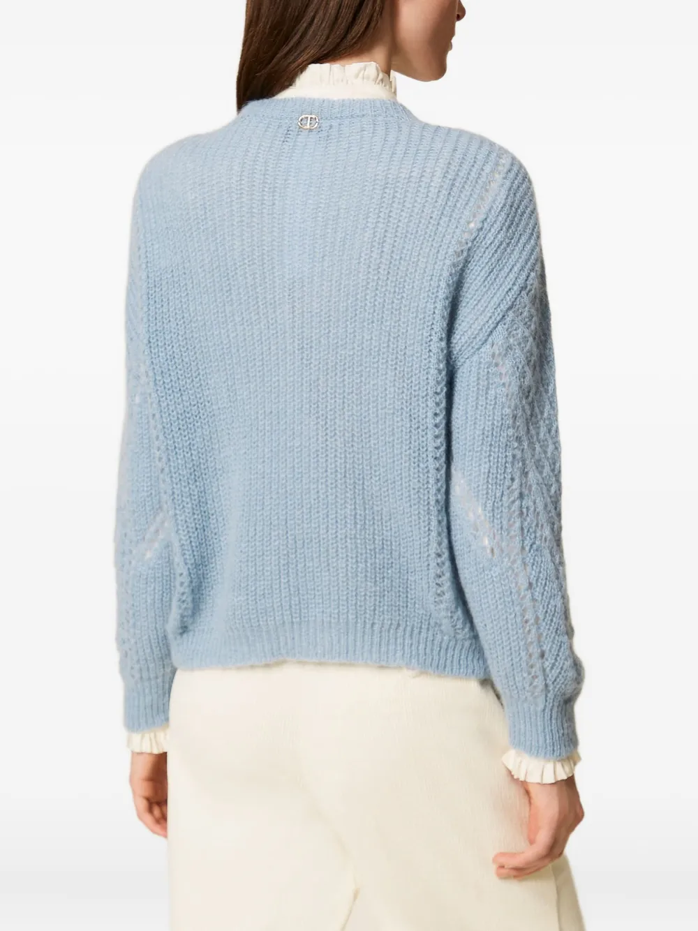 Twinset Cable-knit Open-work Sweater In Blue