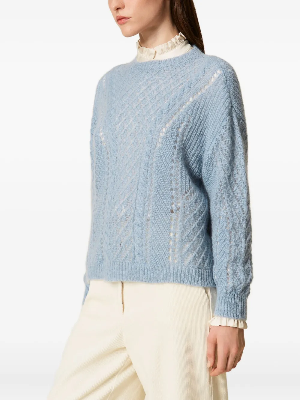 Twinset Cable-knit Open-work Sweater In Blue