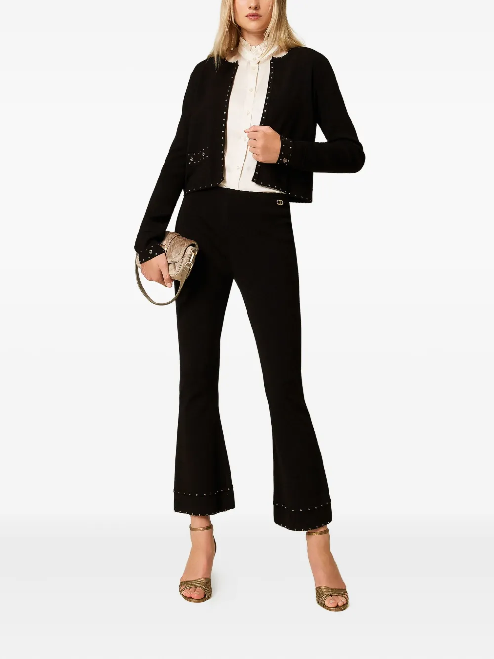 TWINSET Flared broek verfraaid met stras - Zwart