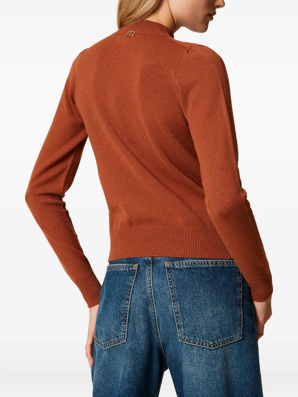 Twinset Heart-neckline Crossover Jumper In Brown