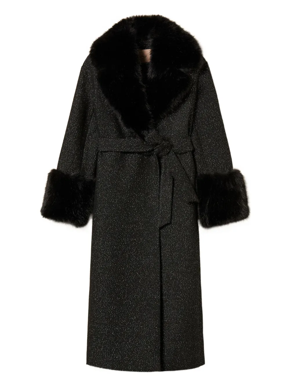 Twinset Faux-fur Trimmed Coat In Black