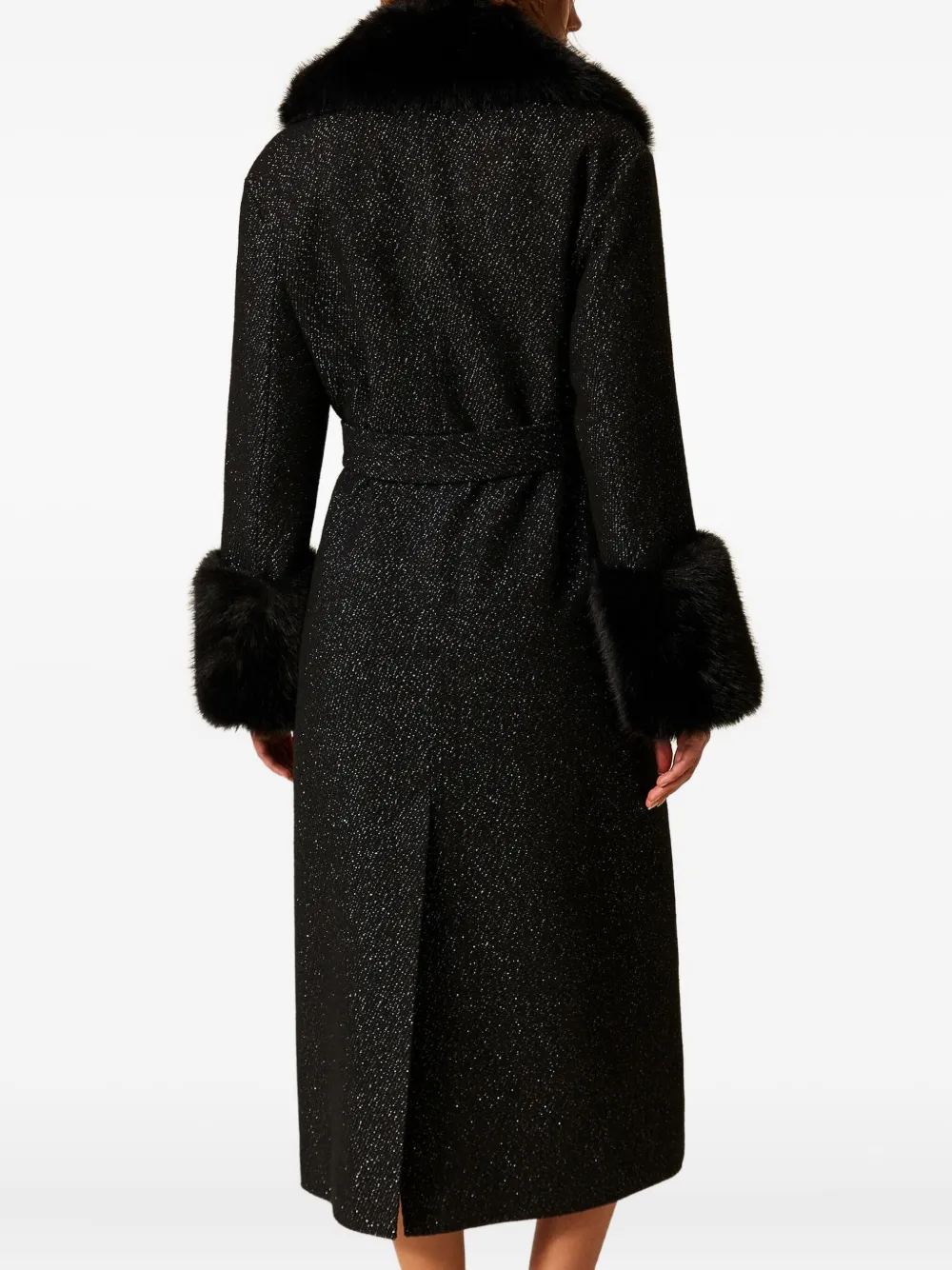 Twinset Faux-fur Trimmed Coat In Black