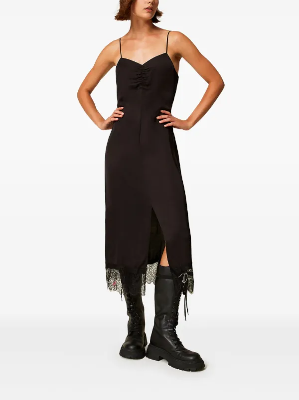 TWINSET lace-trimmed Slip Midi Dress | Black | FARFETCH