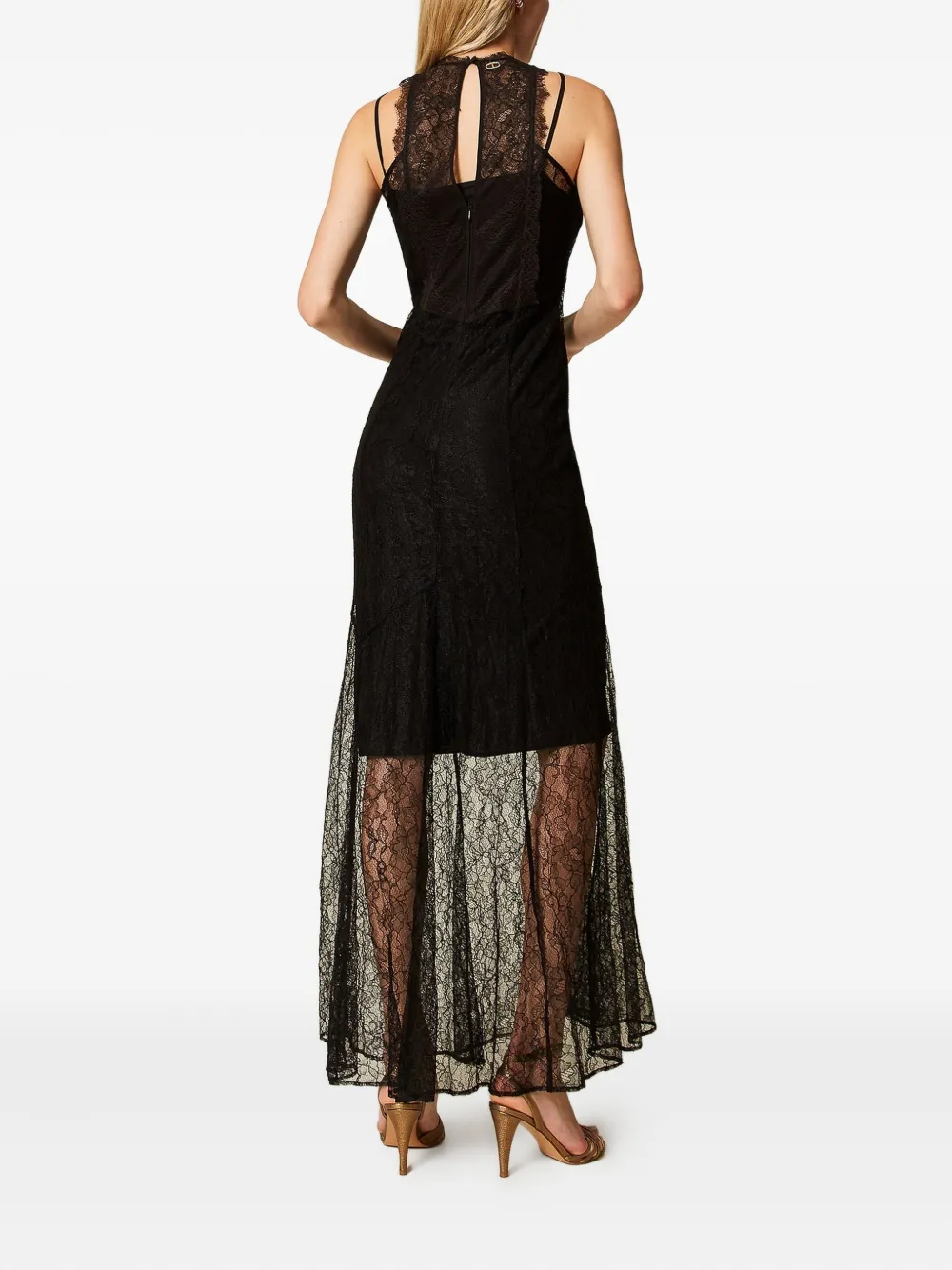 TWINSET Maxi-jurk met halternek en kant Zwart