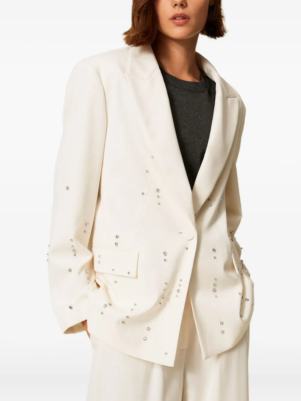 TWINSET Blazer met kristallen en enkele rij knopen Wit