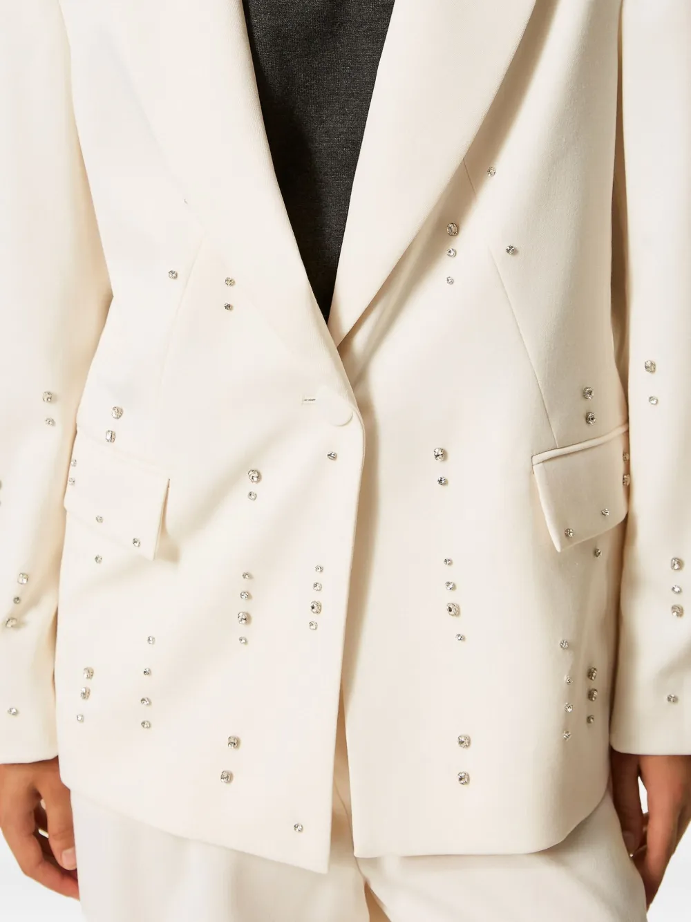 TWINSET Blazer met kristallen en enkele rij knopen Wit