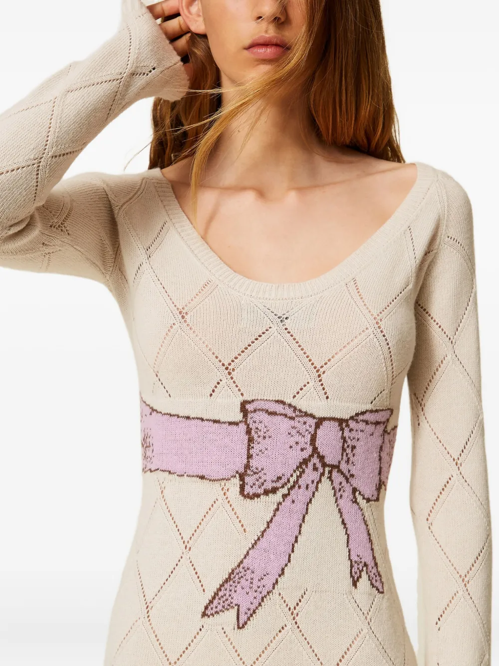 TWINSET Maxi-jurk met diamantpatroon en strik Wit