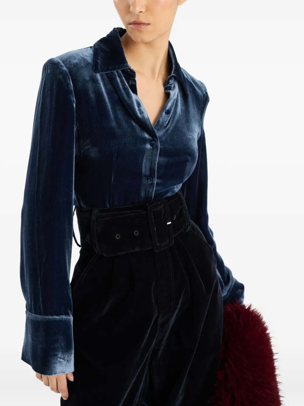 Rotate Birger Christensen Long-sleeve Velvet Shirt In Black