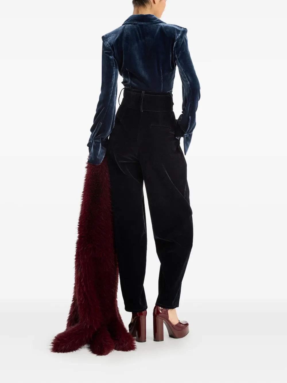 Rotate Birger Christensen Long-sleeve Velvet Shirt In Black