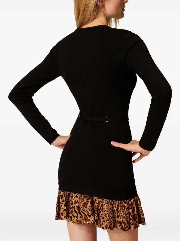 Twinset Leopard-Print Ruffle Mini Dress - Black