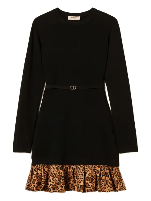 Robe volantée à imprimé léopard - TWINSET - Modalova