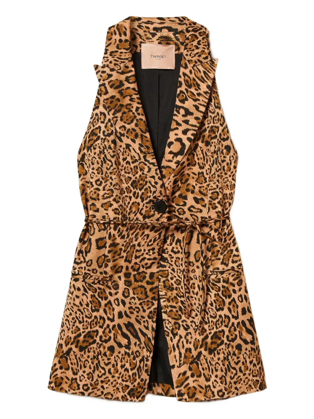TWINSET Gilet met luipaardprint en ceintuur Bruin