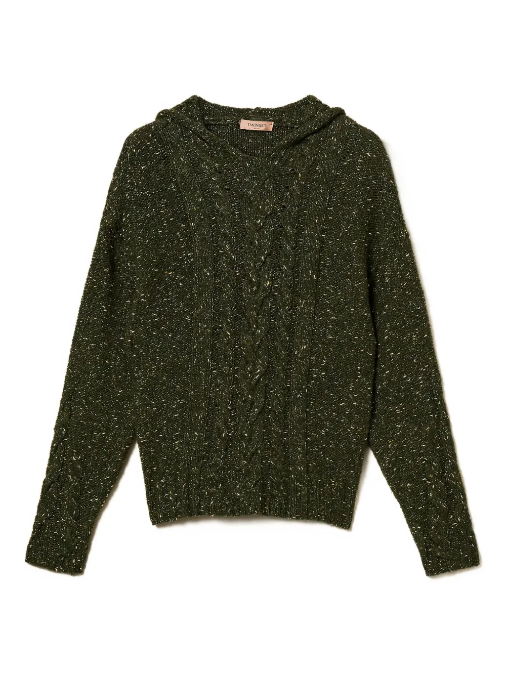 Twinset Cable-knit Hooded Sweater In Green