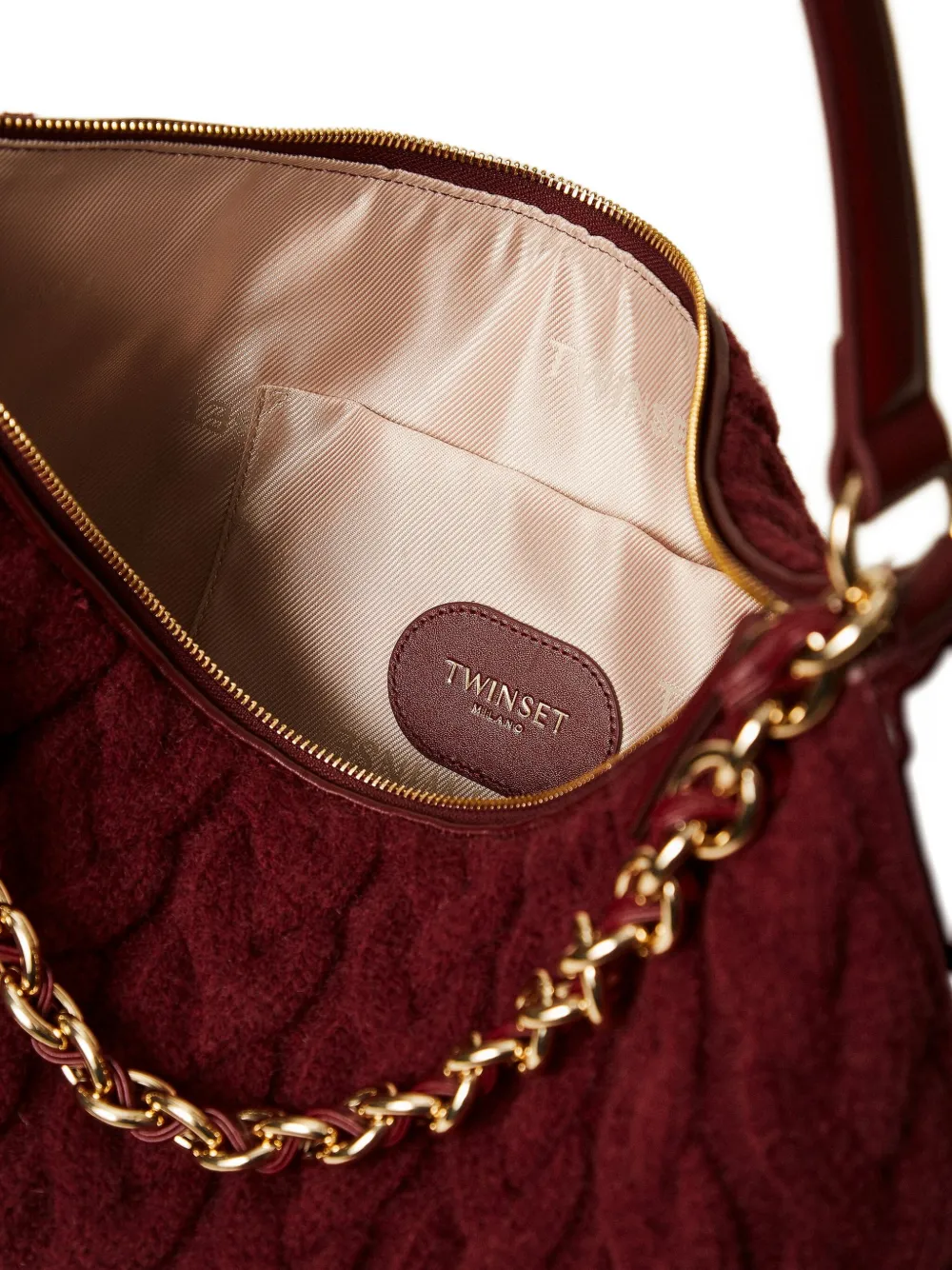 TWINSET Kabelgebreide schoudertas met kettingdetail Rood