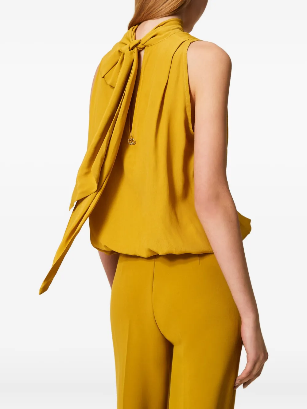 Twinset Turtleneck Tie-back Top In Yellow