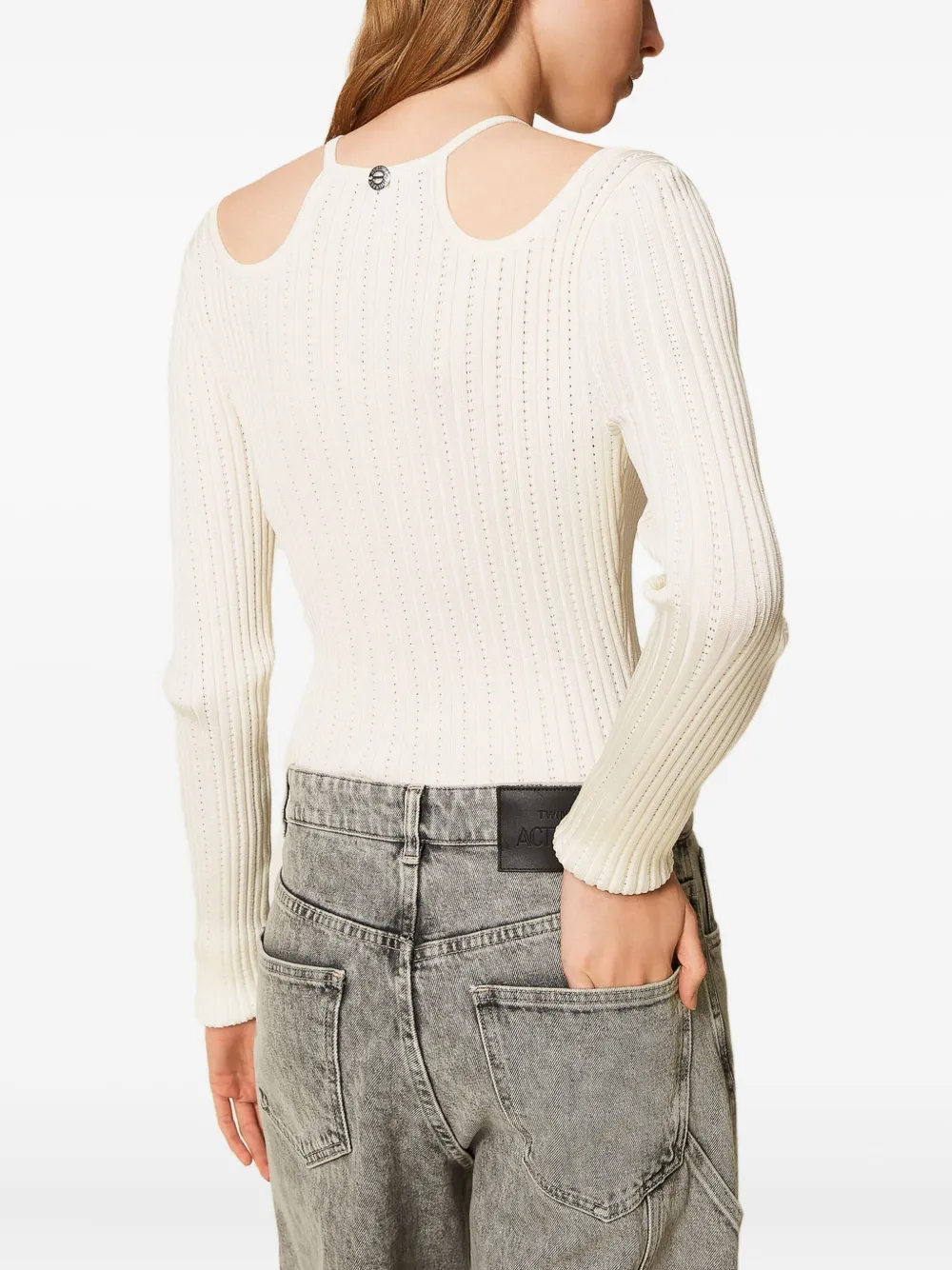 Twinset Cut-out Ribbed Sweater In White