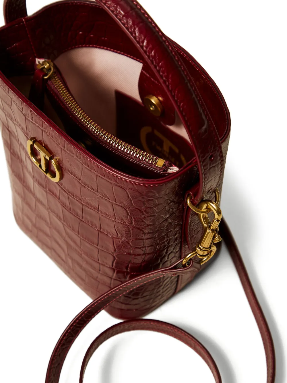 Twinset Crocodile-effect Bucket Bag In Red