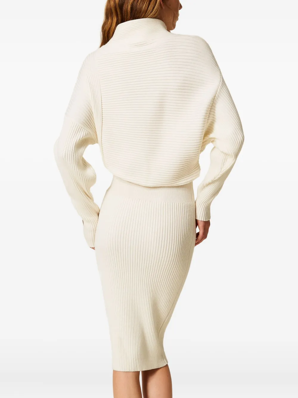 Twinset Ribbed Mock-neck Midi Dress In White