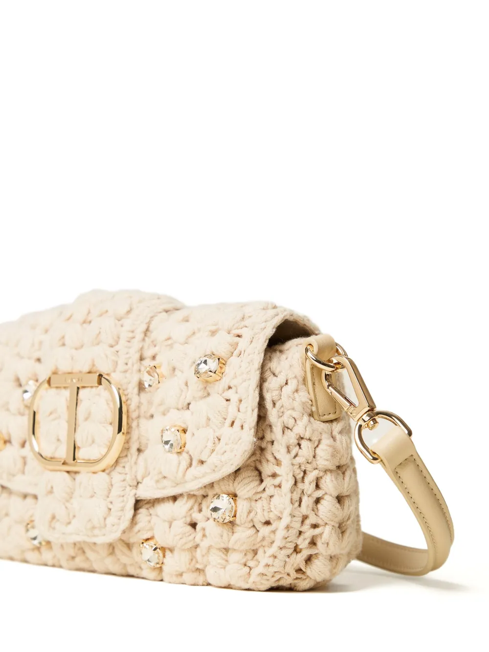 TWINSET Amie gehaakte tas verfraaid met kristallen Beige