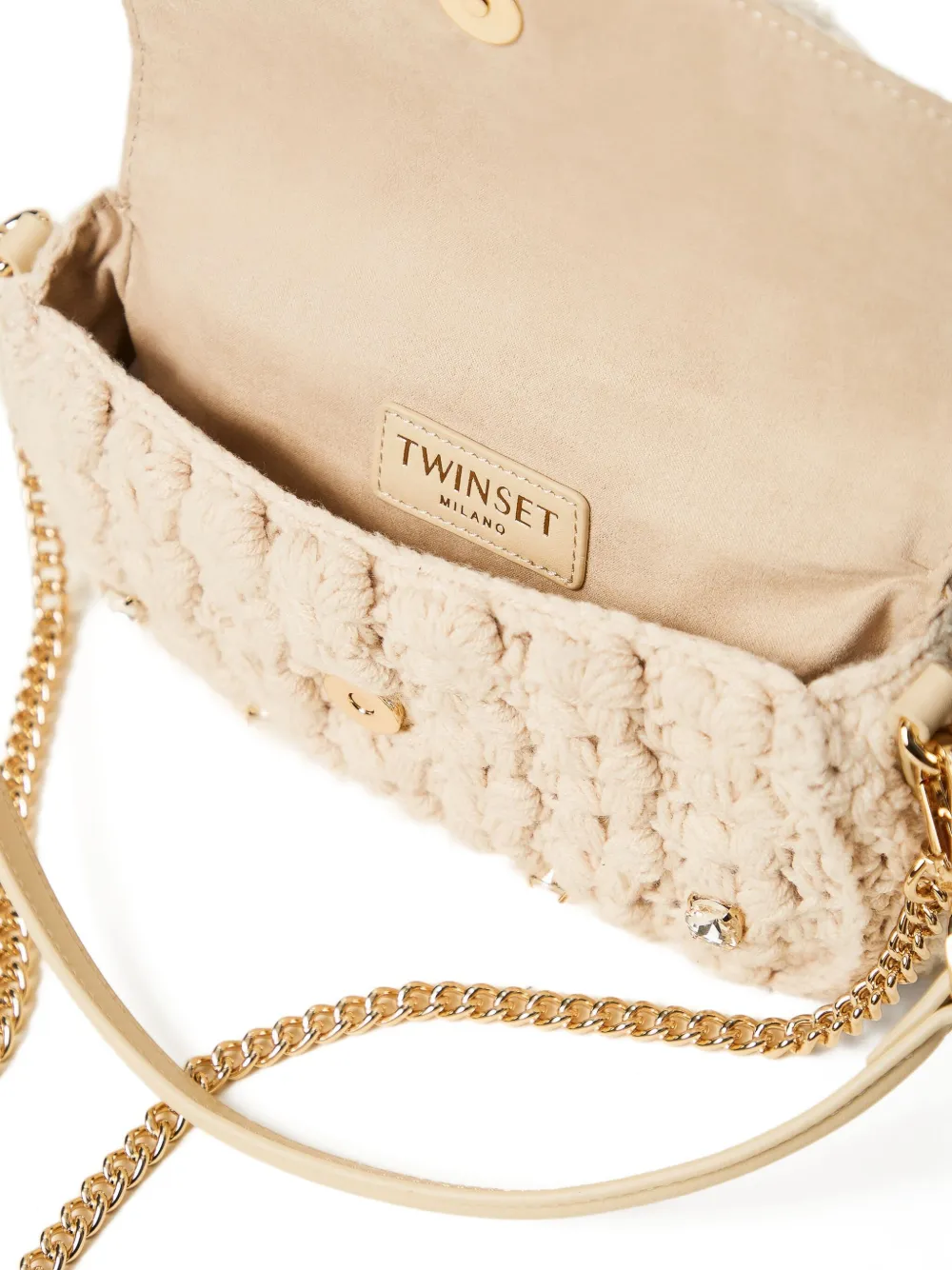 TWINSET Amie gehaakte tas verfraaid met kristallen Beige