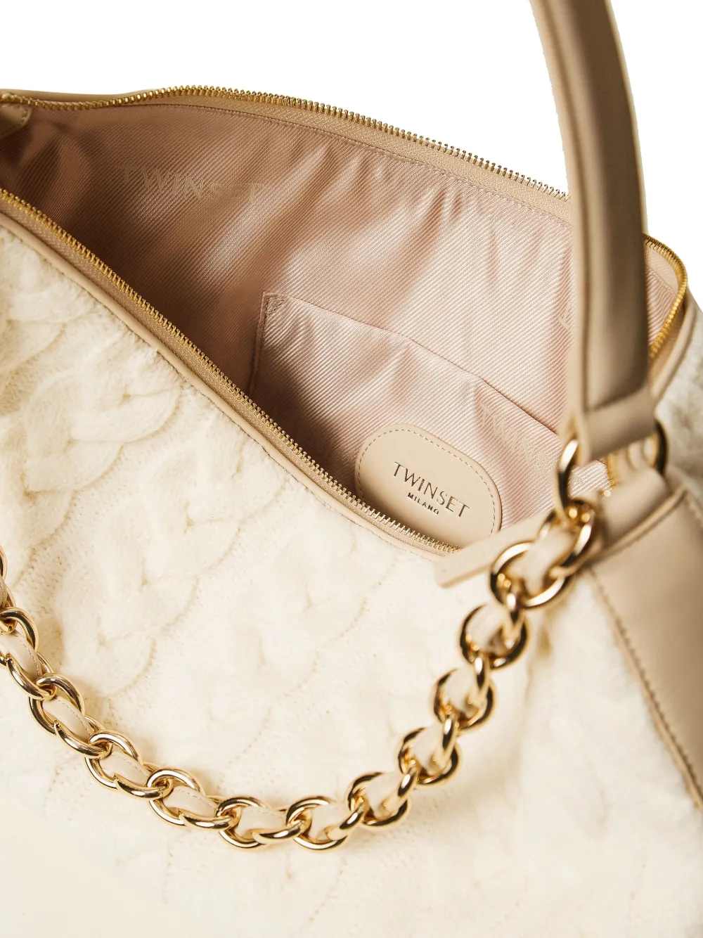 TWINSET Liliane kabelgebreide schoudertas Beige