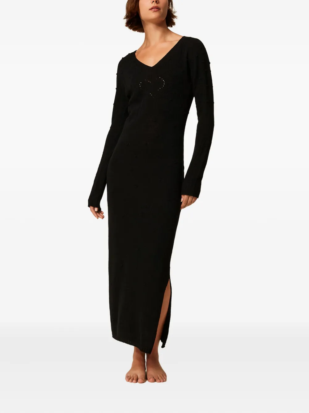 Twinset Robe Longue En Fil Treeblend In Black