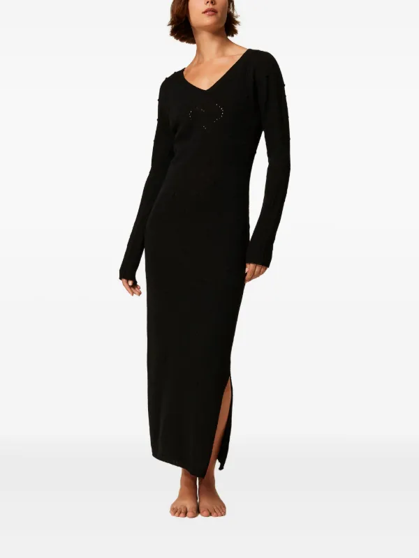 TWINSET V-neck Textured Knit Dress | Black | FARFETCH NZ