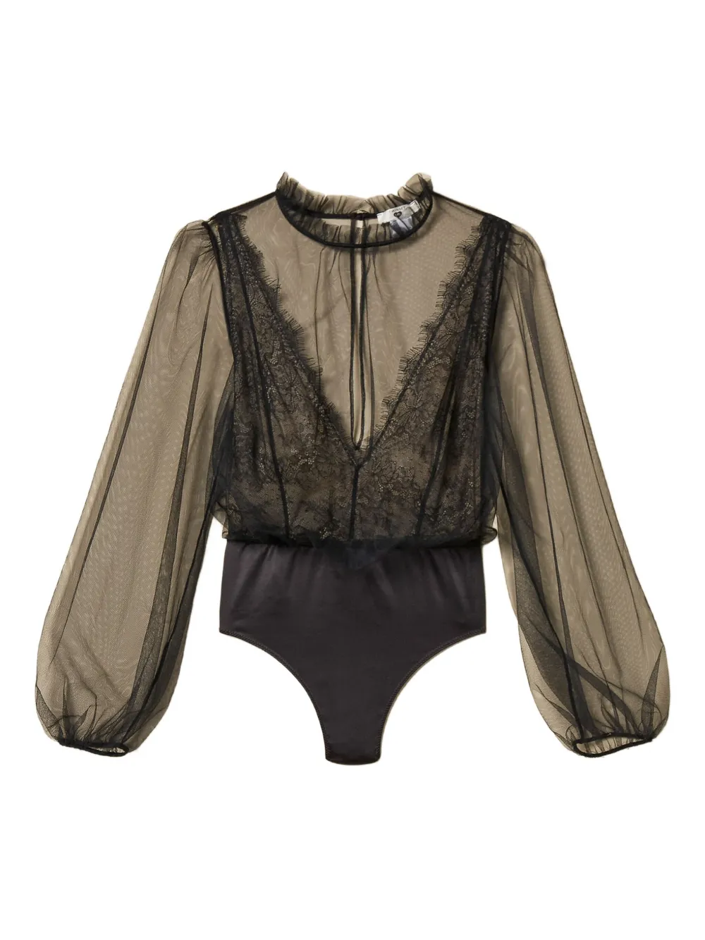 Twinset Lace-detail Tulle Bodysuit In Black
