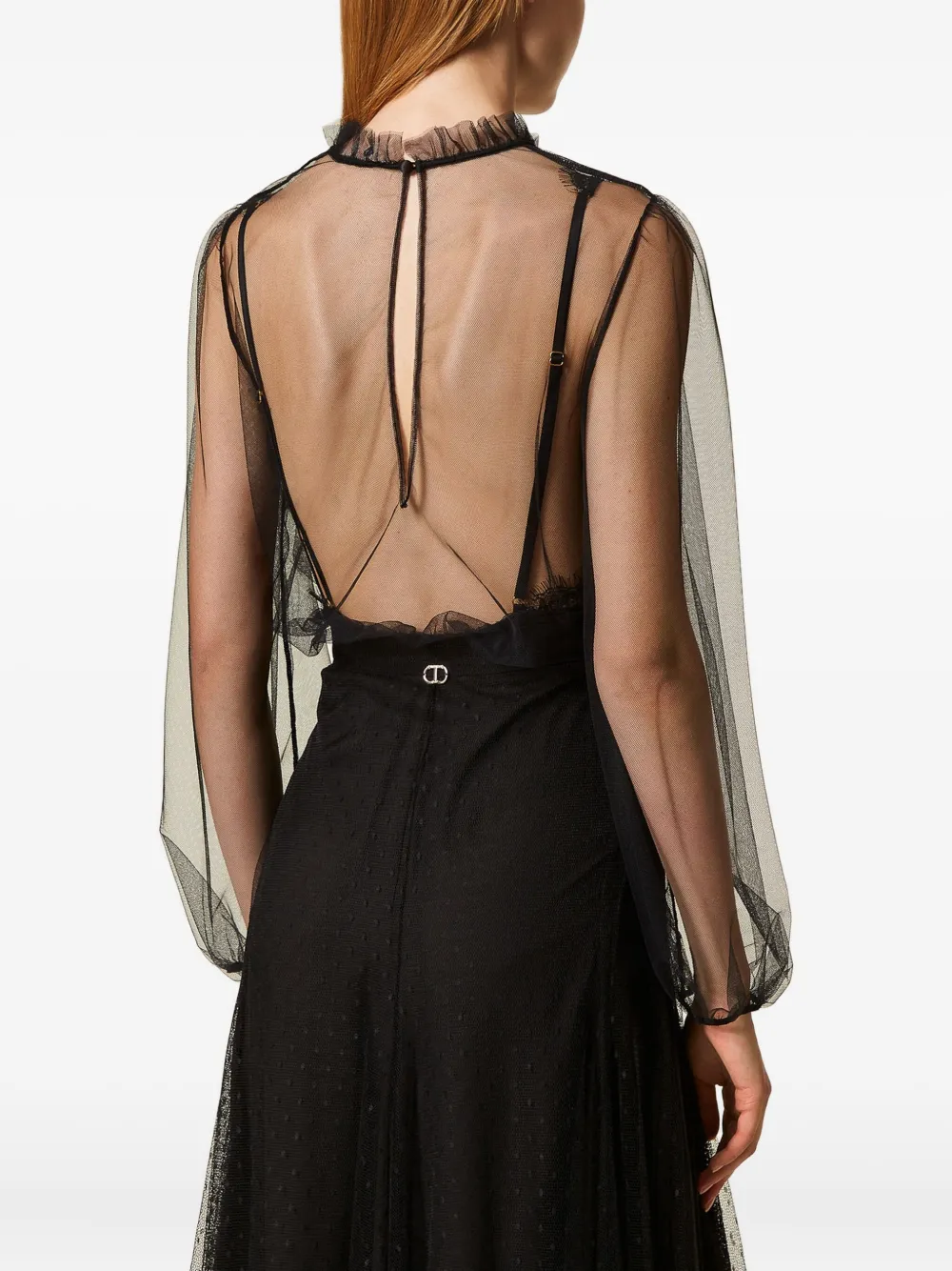Twinset Lace-detail Tulle Bodysuit In Black