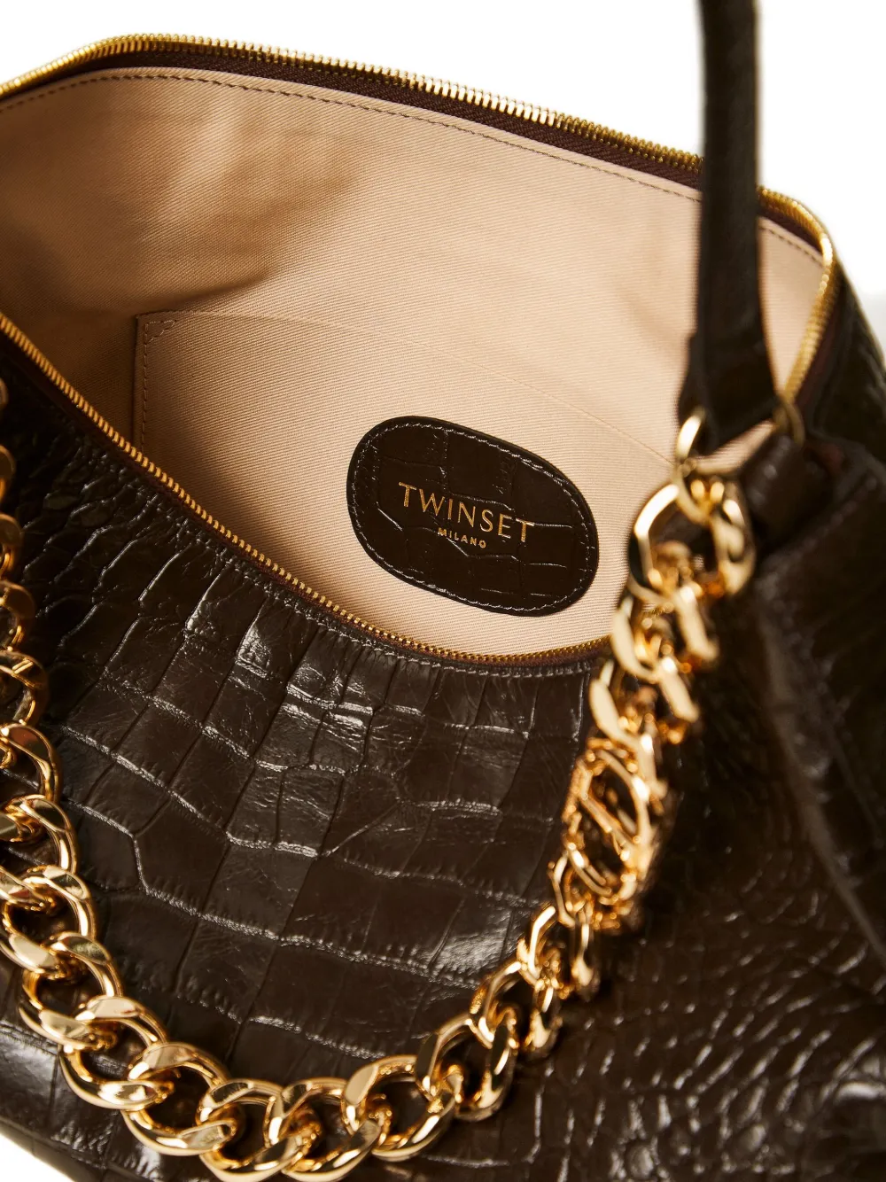 Twinset Liliane Crocodile-effect Chain Shoulder Bag In Black